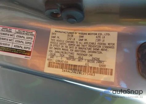 2008 Nissan Altima 2.5 S из США, поврежденный, VIN 1N4AL24E28C275463